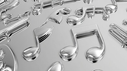 chrome silver metallic music notes 3d render	