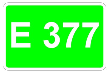 Illustration eines Europastraßenschildes der E 377 in Europa	