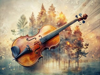 Fototapeta premium Stunning Double Exposure Photography of a Violin and Bow with Artistic Elements Capturing the Melodic Essence and Harmony of Classical Music in a Unique Visual Style
