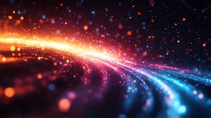 Obraz premium Abstract Background Vibrant Red and Blue Glowing Particles and Light Streaks, Sparkling Bokeh Effect, Festive Holiday Design