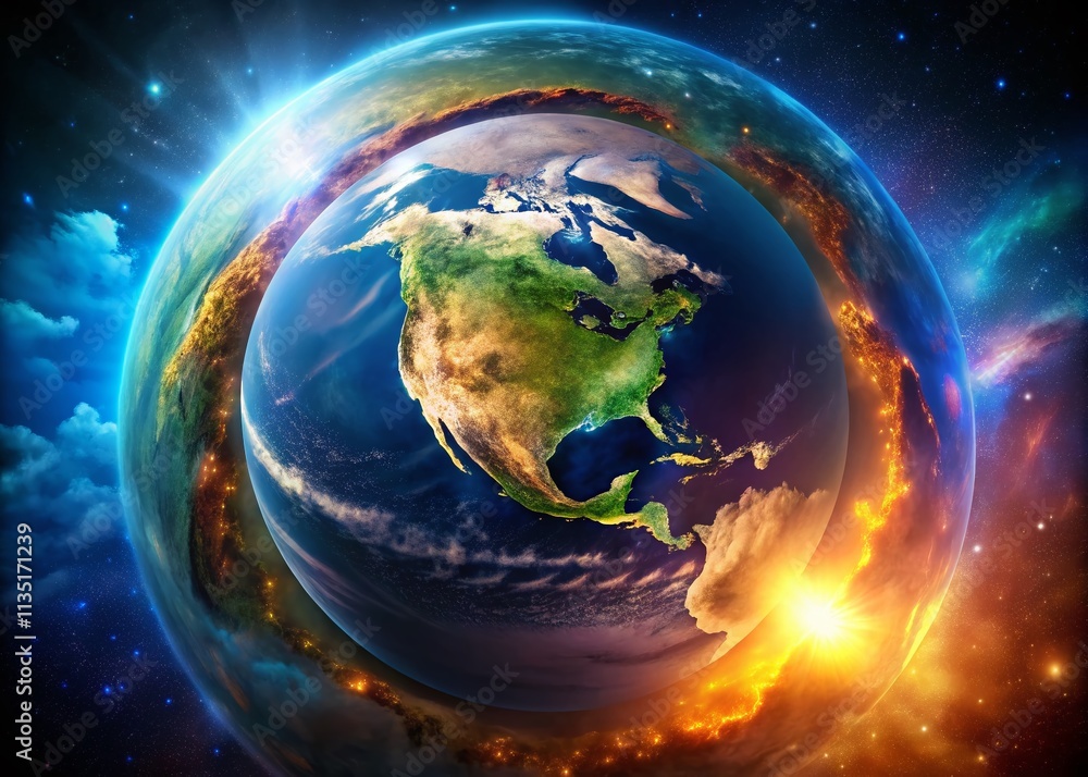 Poster stunning drone photography of a 3d animation showcasing planet earth rotating in space with vivid co