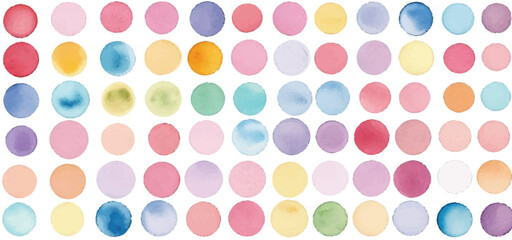 A vibrant collection of multicolor watercolor circles, created with bold brushstrokes, set against a clean white background for a dynamic and expressive artistic design.