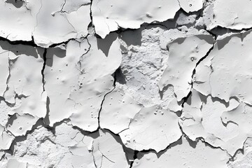 Obraz premium Textured Close-Up of Cracked and Peeling White Paint on a Wall