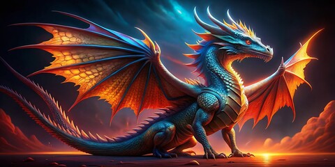 Stunning Fantasy Dragon Isolated on a Dark Red Background Capturing the Essence of Mythical Creatures in a Vivid and Enchanting Style for Creative Projects and Artworks