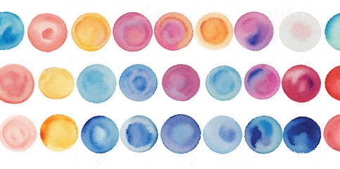A vibrant collection of multicolor watercolor circles, created with bold brushstrokes, set against a clean white background for a dynamic and expressive artistic design.