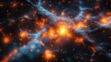 Obraz premium Abstract Glowing Particles and Textured Surface on Dark Background, Digital Art.