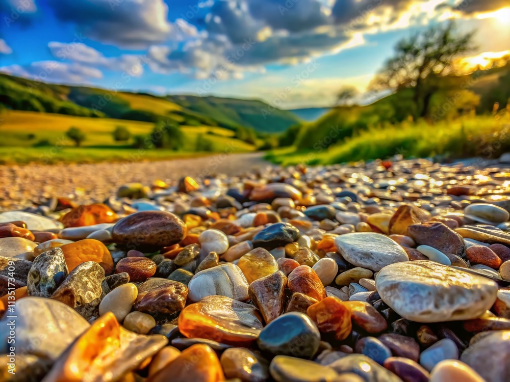 Aufkleber stunning high depth of field image of flint rocks in natural setting, showcasing textures and colors