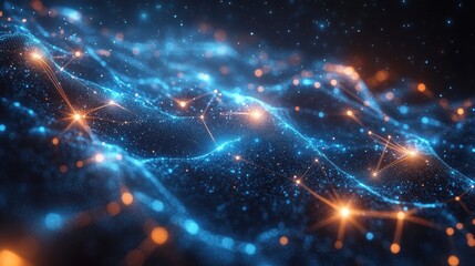 Obraz premium Futuristic Deep Space Network with Glowing Nodes and Dynamic Mesh.