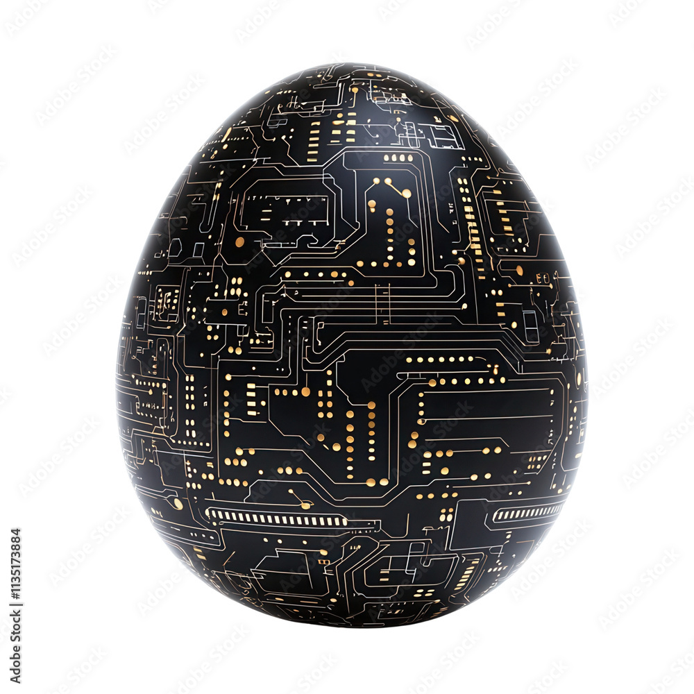 Poster a futuristic egg design featuring intricate circuit patterns and glowing elements isolated on white 