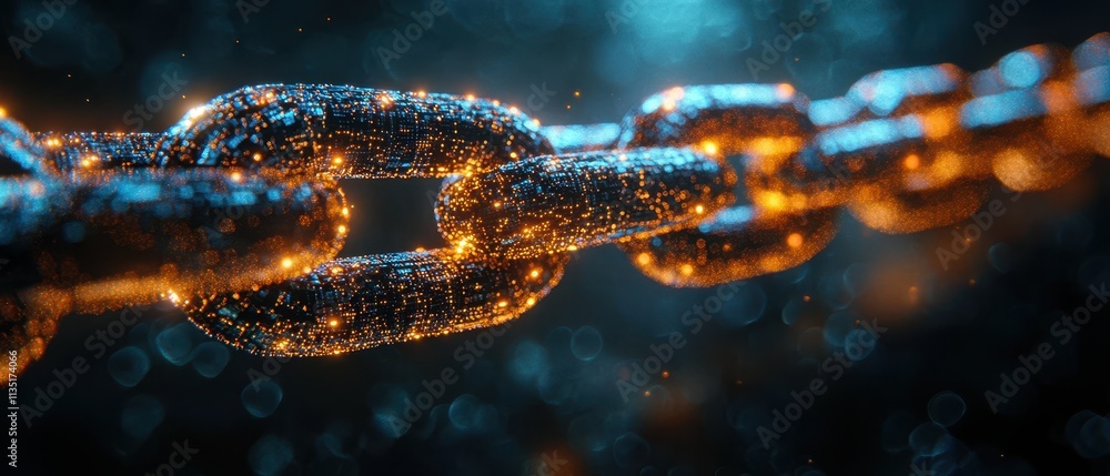 Aufkleber luminous digital chain link network with glowing nodes, abstract technology concept.