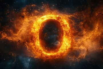 Fototapeta premium Black hole over star field, abstract space wallpaper, letter O formed by black hole's gravitational lensing