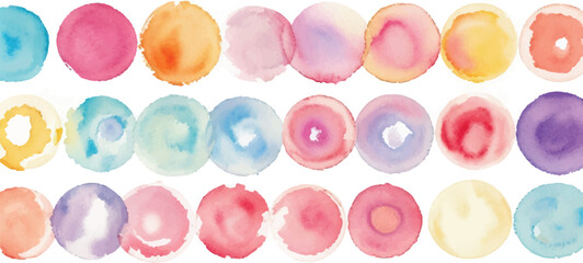 A vibrant collection of multicolor watercolor circles, created with bold brushstrokes, set against a clean white background for a dynamic and expressive artistic design.