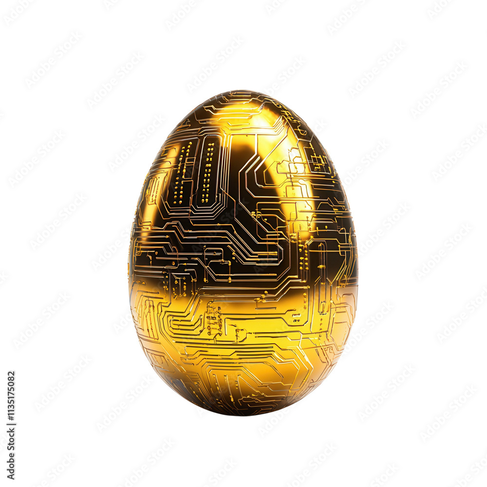 Poster a glossy golden egg featuring intricate circuit patterns, symbolizing technology and innovation isol