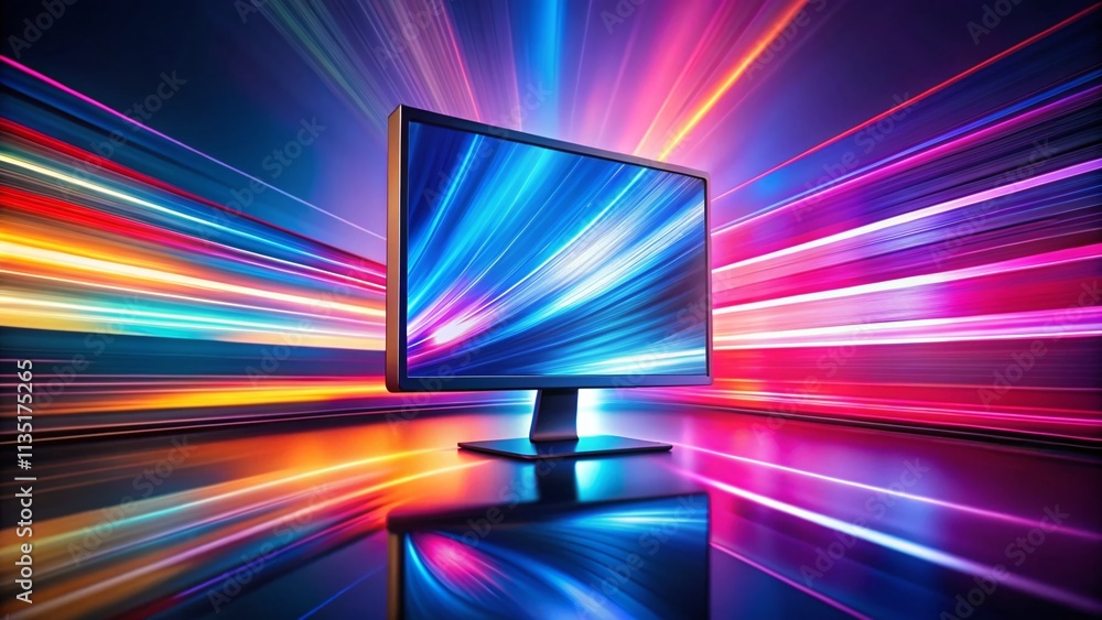 Poster stunning long exposure of isolated lcd monitor on a minimalist background with dynamic light trails 
