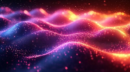 Fototapeta premium Abstract Glowing Particle Waves with Dynamic Colors and Bokeh Effect.