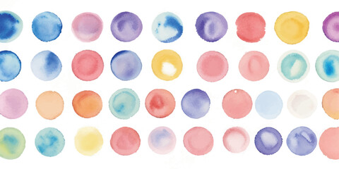 A vibrant collection of multicolor watercolor circles, created with bold brushstrokes, set against a clean white background for a dynamic and expressive artistic design.