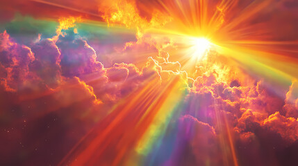 Cosmic dreamscape: digital painting of sun, rainbow, and nebula ai generated. Parhelion. Illustration