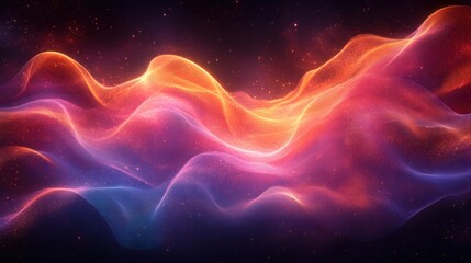 Fototapeta premium Abstract Flowing Energy Wave with Cosmic Sparkles, Glowing Particle Gradient Background.