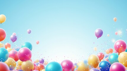 Colorful Celebration Festive Balloons and Confetti Bursting Against a Bright Sky.