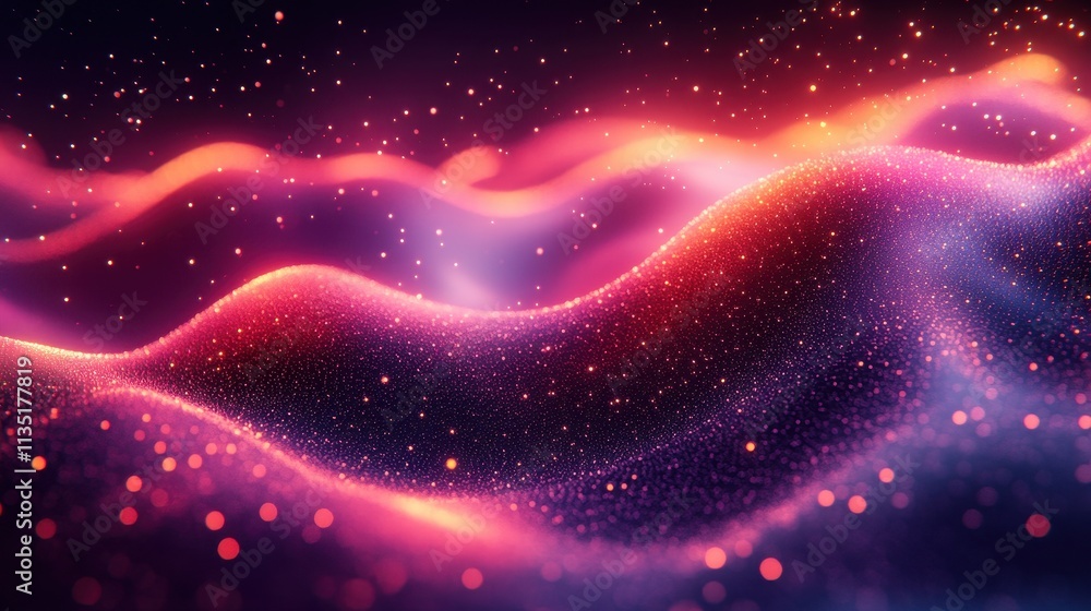 Poster abstract pink and purple glittering waves background dynamic particle texture for design