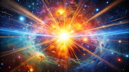Naklejka premium Stunning Night Photography of a Brilliant Light Explosion Radiating From a Central Point in Space, Capturing the Essence of Cosmic Beauty and Celestial Wonders in Vivid Detail