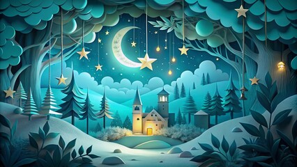 Obraz premium Stunning Night Photography of a Cyan Cut Paper Animated Background with Dynamic Textures and Vivid Colors Creating a Captivating Visual Experience