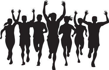 set silhouettes of people running