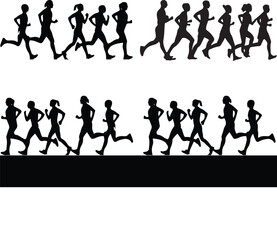 set silhouettes of people running