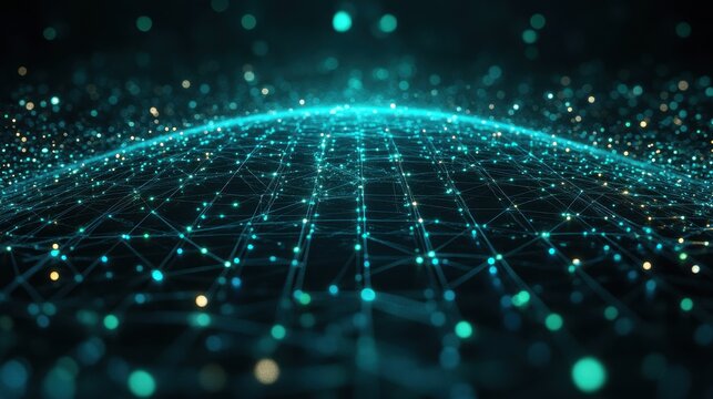 Abstract Digital Network Connection with Glowing Nodes and Lines on Dark Background. - Powered by Adobe