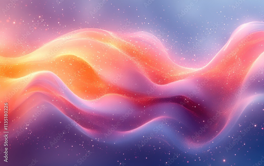 Aufkleber ethereal abstract flowing waves with sparkling particles in gradient colors, a cosmic background.