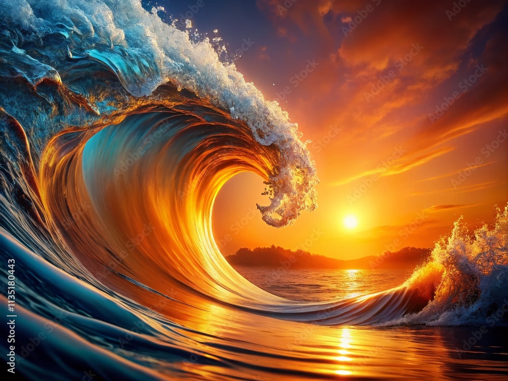Poster stunning panoramic view of curved wave patterns on an orange gritty background for abstract art and 