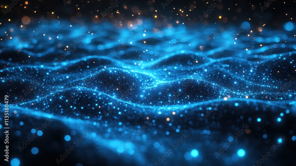 Aufkleber abstract glowing particle field with blue and gold bokeh