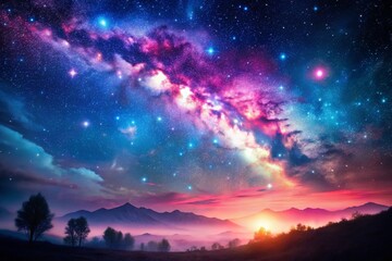 Obraz premium Stunning Pink and Blue Space Background with Cosmic Elements for Night Photography Enthusiasts and Astrophotography Lovers