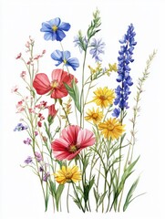 beautiful wild flowers on white background