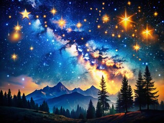 Stunning Portrait of a Night Sky Filled with Shiny Stars, Capturing the Beauty and Magic of the Universe with a Dramatic Contrast Against a Deep Blue Background