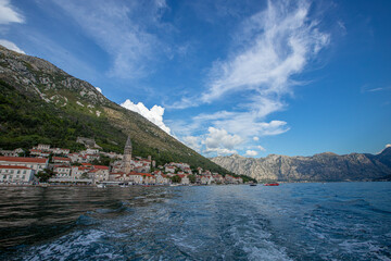 Obraz premium Perast traditional balkan village mountain landscape by kotor bay montenegro