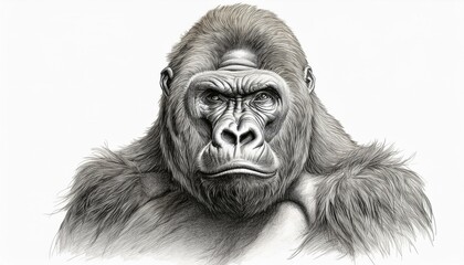 Gorilla sketched in pencil on white background