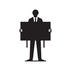 a man holding large empty sign silhouette vector illustration