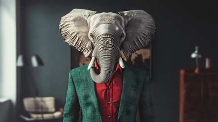 Elephant in Green Suit and Red Shirt. AI generated illustration