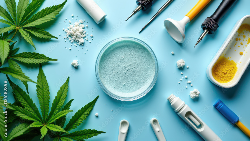 Poster image shows a close-up view of an extract process with thca crystals on a lab surface surrounded by 