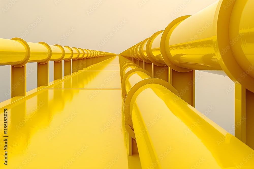 Poster vibrant yellow pipeline perspective in a minimalist setting