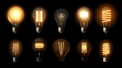Vintage glowing light bulbs on dark background, vintage bulbs, timeless. Timeless. Illustration