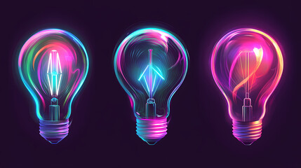 Vintage glowing light bulbs on dark background, vintage bulbs, timeless. Timeless. Illustration
