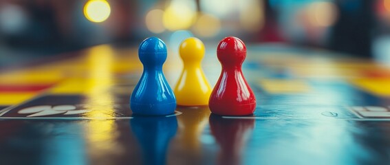 Colorful Pins on "Follow the King" Game Board. AI generated illustration