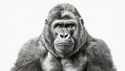 Gorilla sketched in pencil on white background