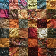 Thai pattern quilted fabric soft textures patchwork design warm tones