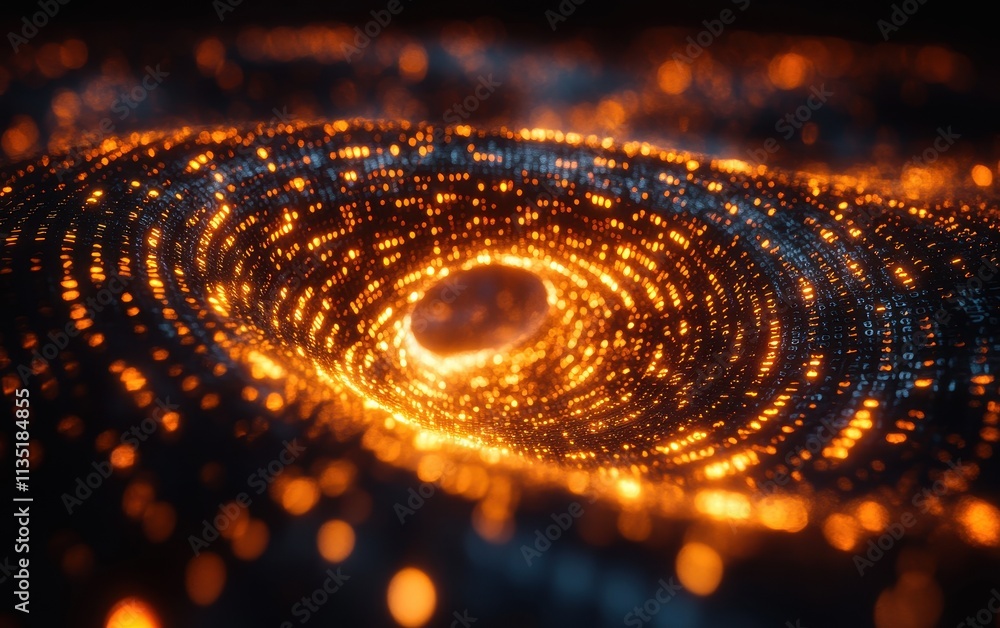 Poster abstract glowing digital data vortex, 3d rendering of data flow with bokeh effect.