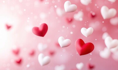 Floating Hearts on Pink Background