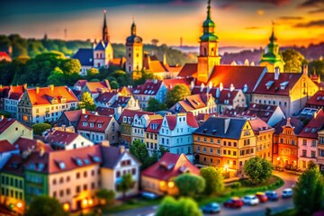 Obraz premium Stunning Tilt-Shift Photography of Grudzidz, Showcasing the Charming Architecture and Scenic Landscapes in a Unique Miniature Effect for Captivating Visual Appeal