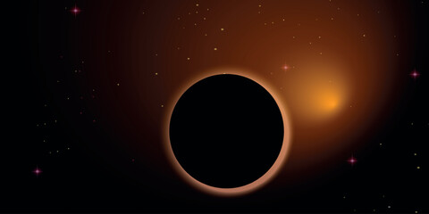 Illustration of an eclipse of the sun. Vector on a cosmic background with stars.